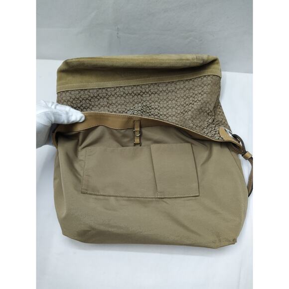 Coach Signature Brown Canvas Suede Hobo Shoulder Bag - Picture 10 of 16